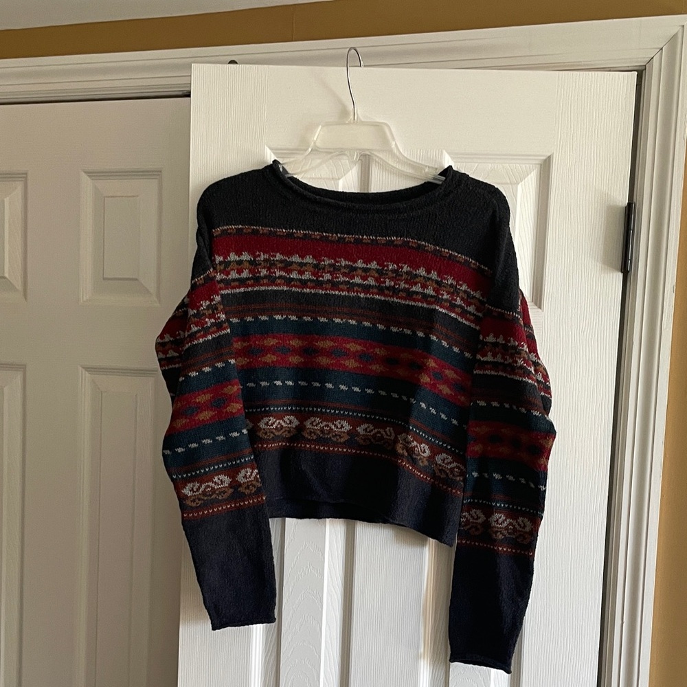 Peruvian Connection Multicolor Patterned Crew Nec… - image 1